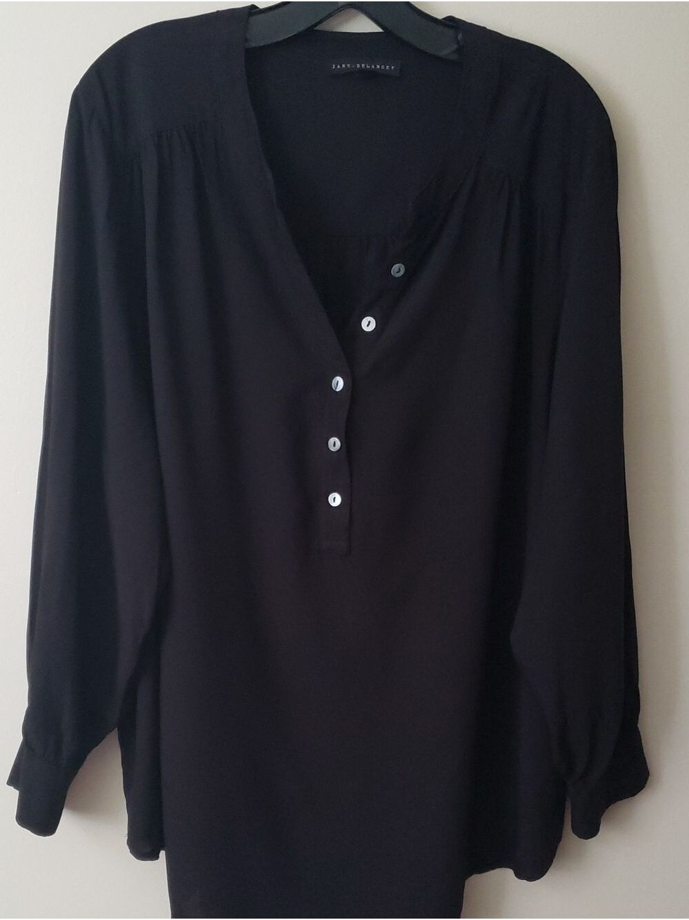 Jane and Delancey Black Long-Sleeve Henley Blouse